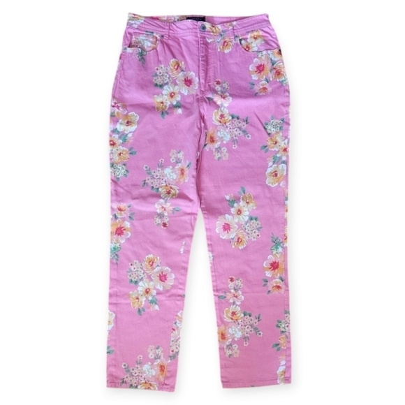 Charter Club Floral Pink Classic Stretch Jeans Size 14 - Picture 1 of 7